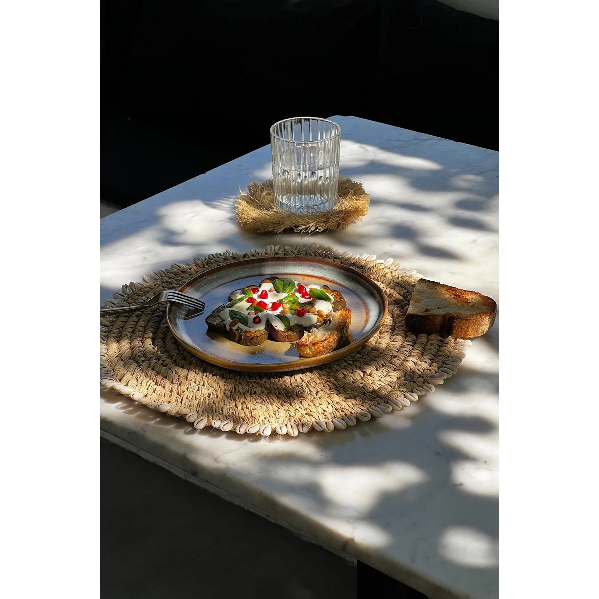 Raffia placemat Schelp naturel