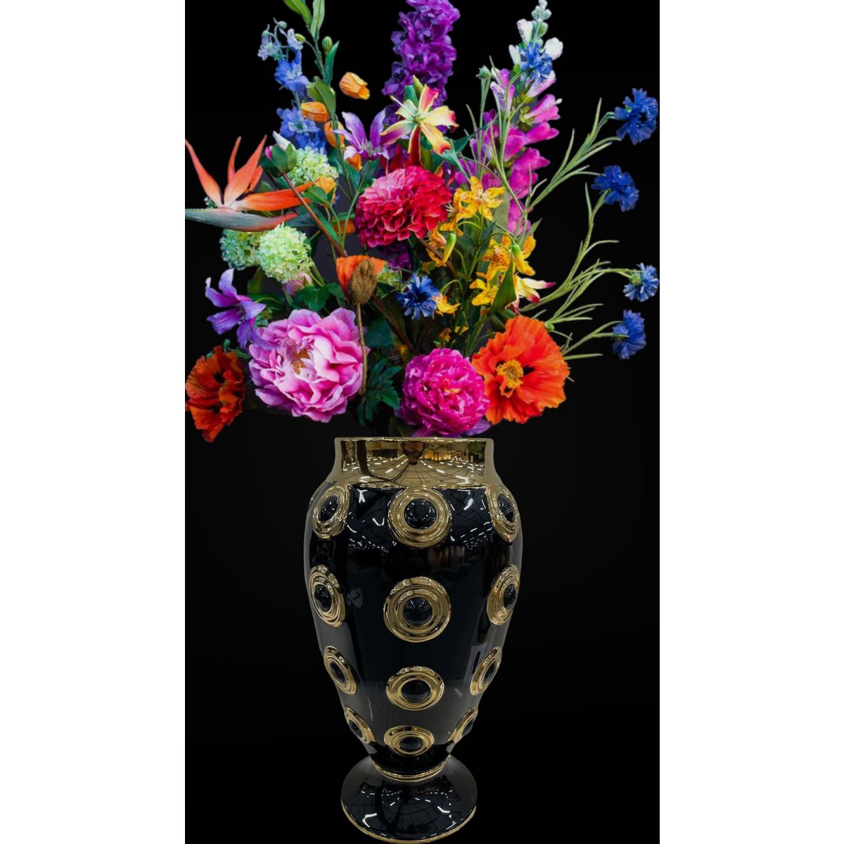 Gouden vaas Golden circle zwart/goud - 46 cm