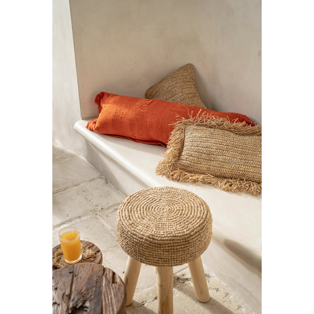 Raffia kussendeksel Rechthoekig naturel - 30 x 50 cm