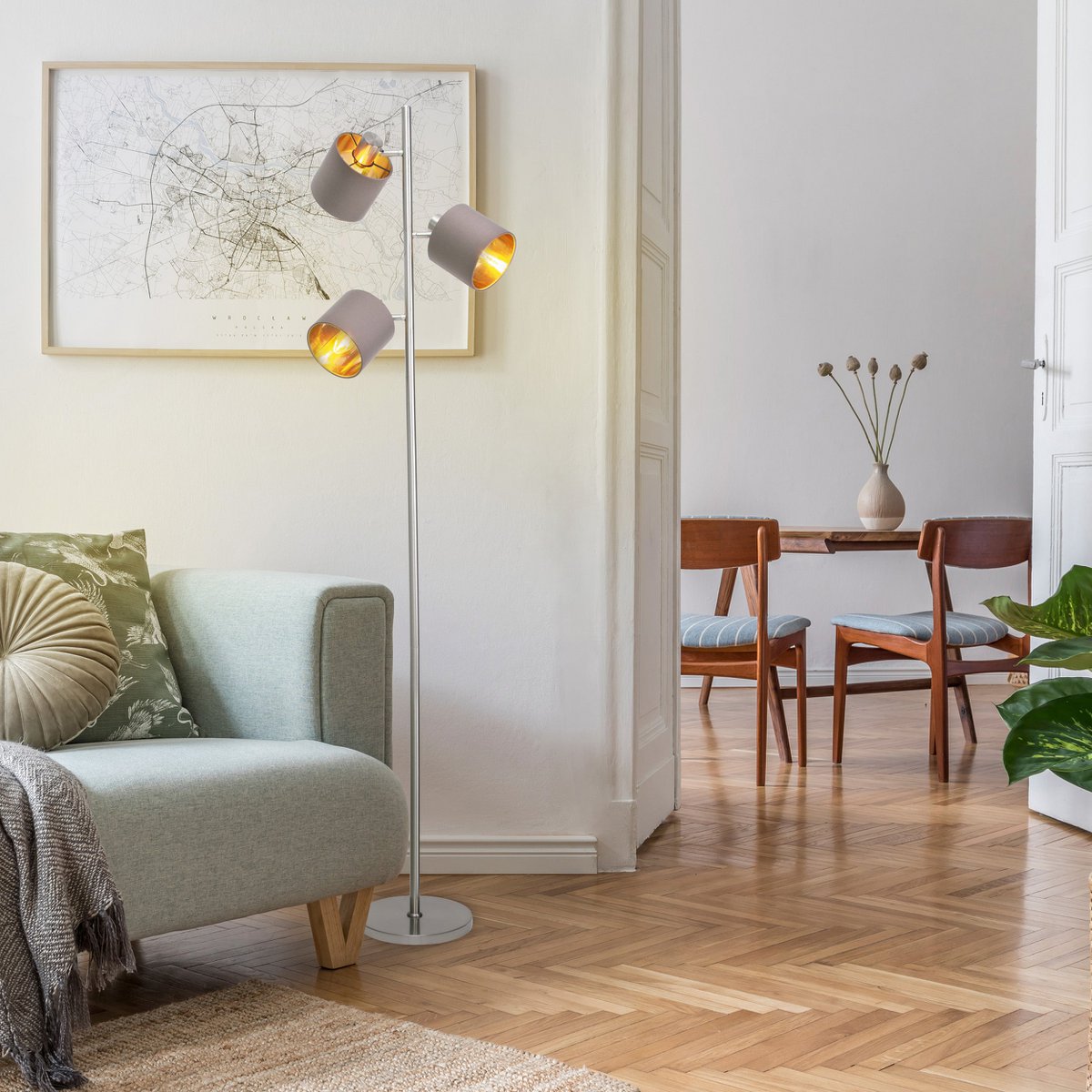 Vloerlamp Maron Satijn/Bruin - 153 cm (E14)