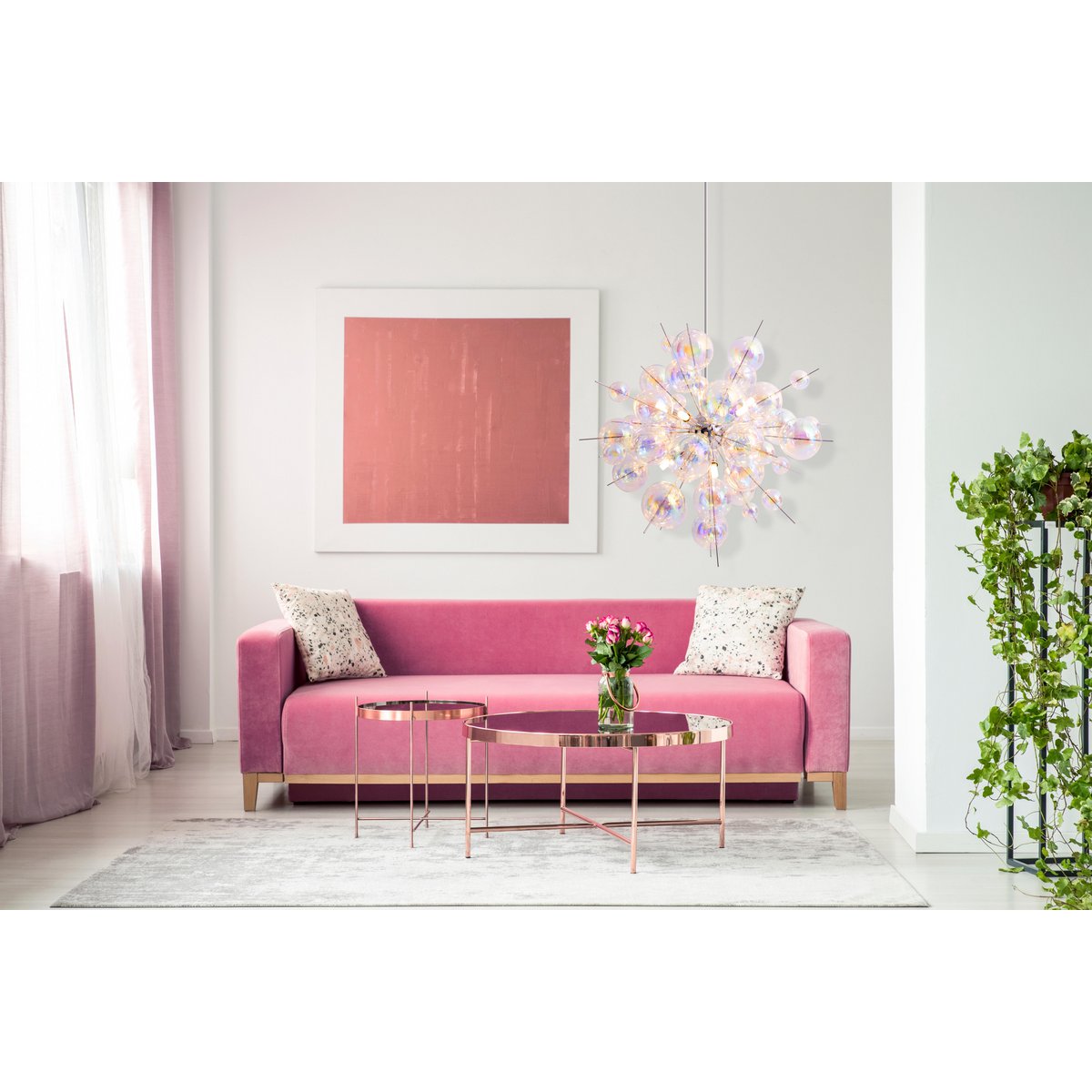 Hanger lamp "explosie" gemaakt van metaal - en irisglas, G9 - frames, hangende lamp voor eetkamer, woonkamer, hal of kantoor, Øca. 65 cm - OutHome