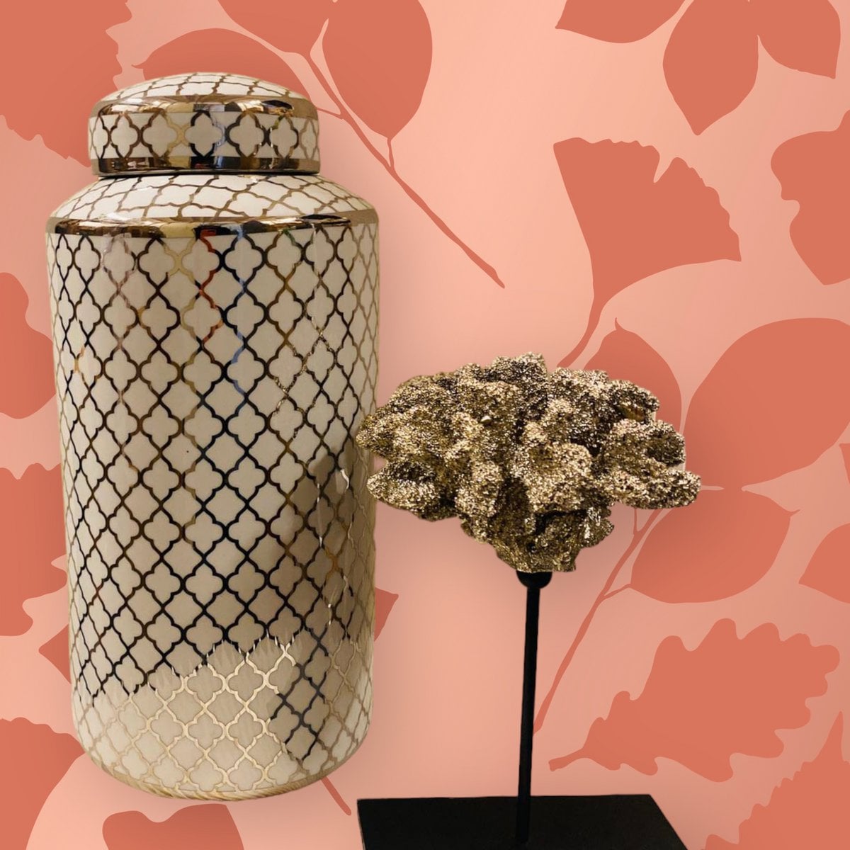 Keramische pot White gold wit/goud - 35 cm