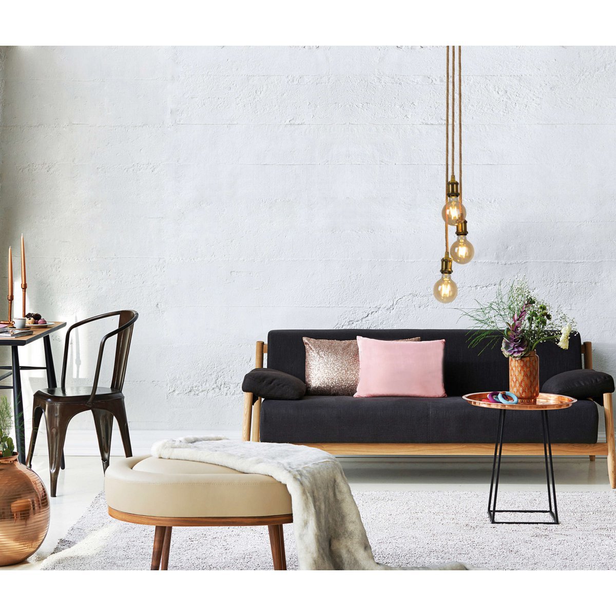 Hanglamp Ontario 3 - Lichts Oud Messing/Jute (E27) - OutHome