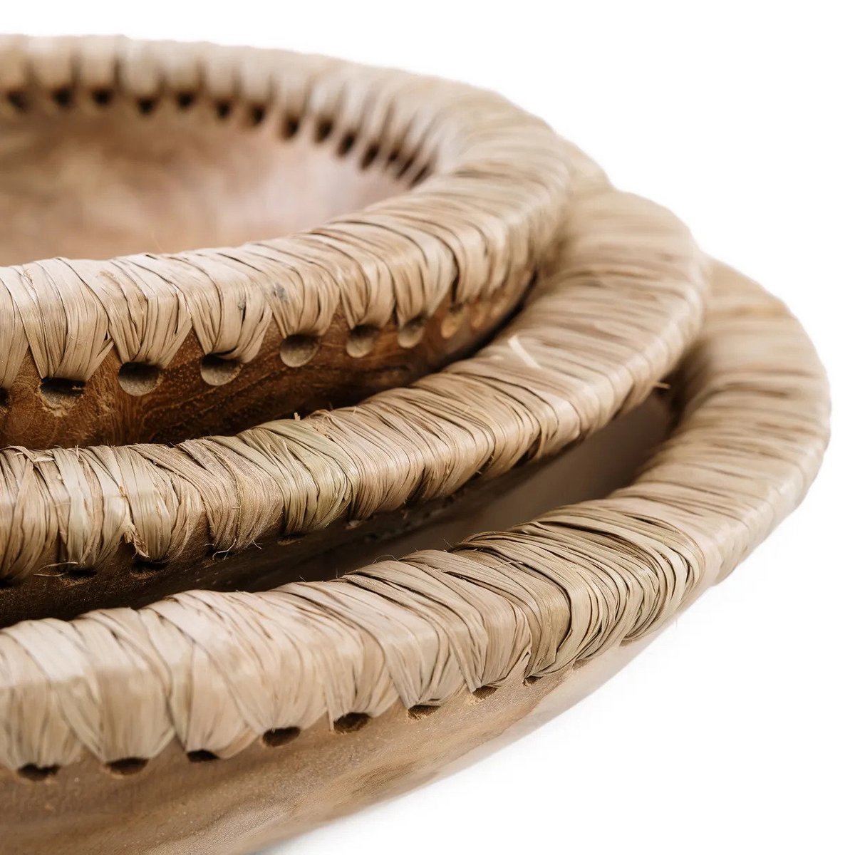 Teakhout en raffia kom Like me naturel - 20 cm