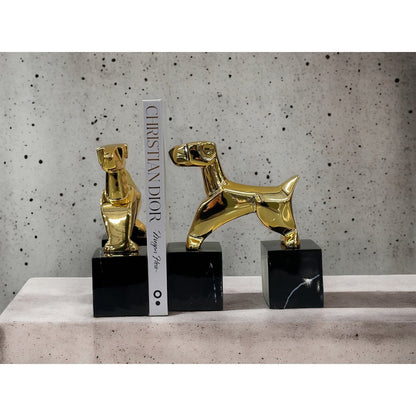 Chroom boekensteunen Terrier goud (Set van 2)