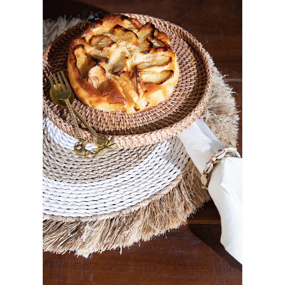 Raffia servetring Schelp naturel