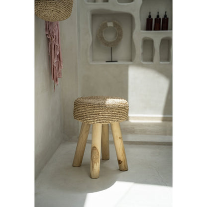 Teak kruk Raffia natuurlijk