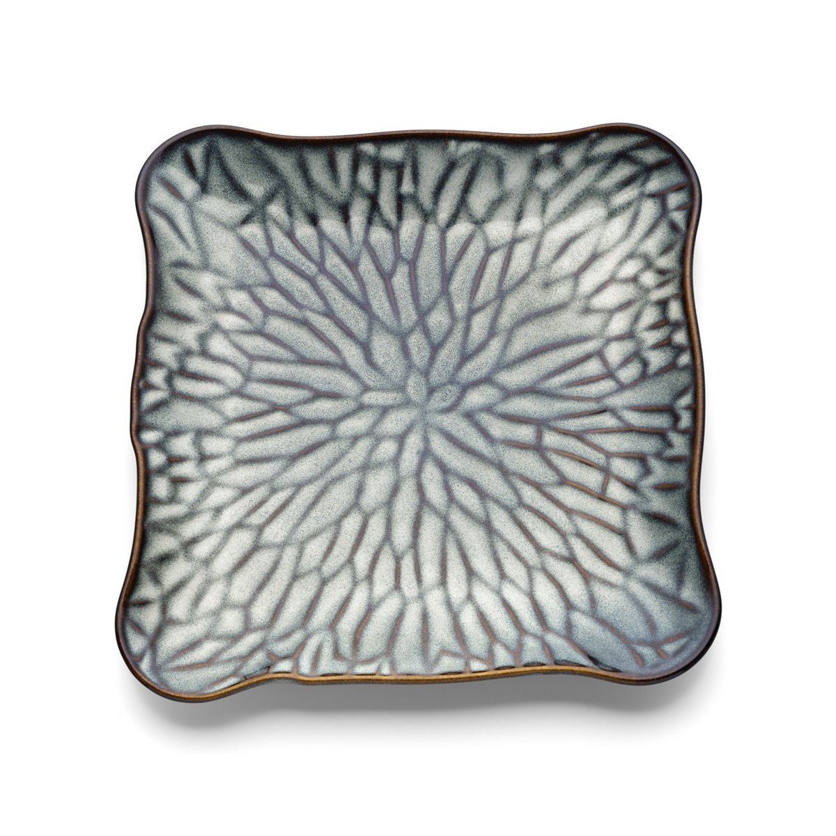 Porseleinen bord Lotus ice square grijs bruin