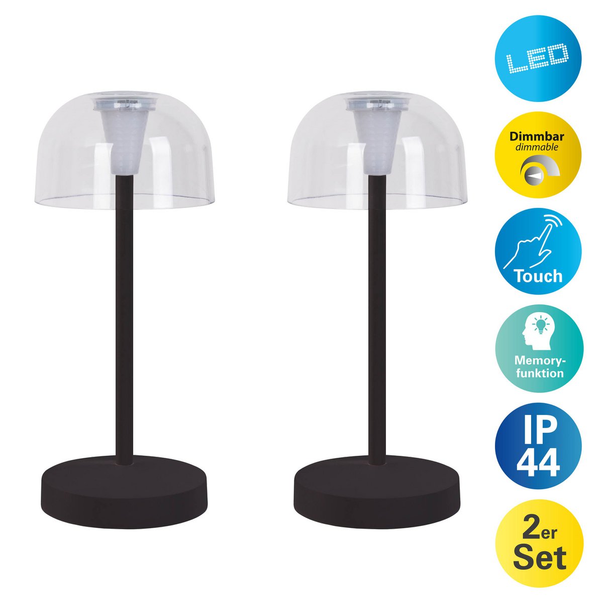 LED Acculamp Gomba Zwart (Set van 2) - 18,5 cm