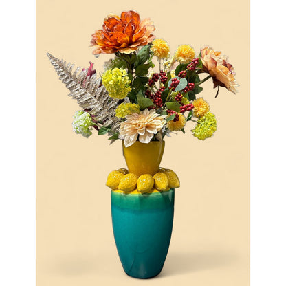 Keramische vaas Lemon juice turkoois/geel - 37 cm