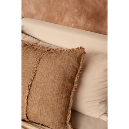 Linnen kussenhoes Sahara fringe bruin - 50x50 cm