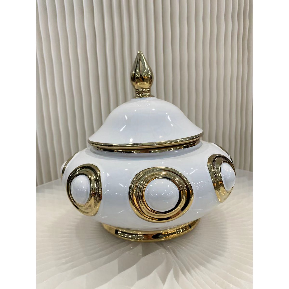 Porseleinen gemberpot Gouden cirkel wit/goud