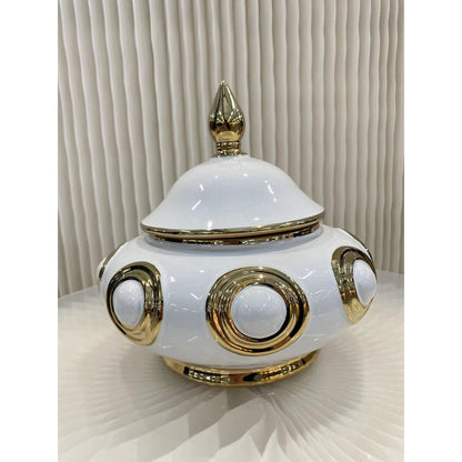 Porseleinen gemberpot Gouden cirkel wit/goud