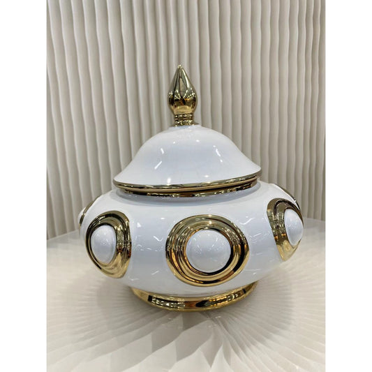 Porseleinen gemberpot Gouden cirkel wit/goud