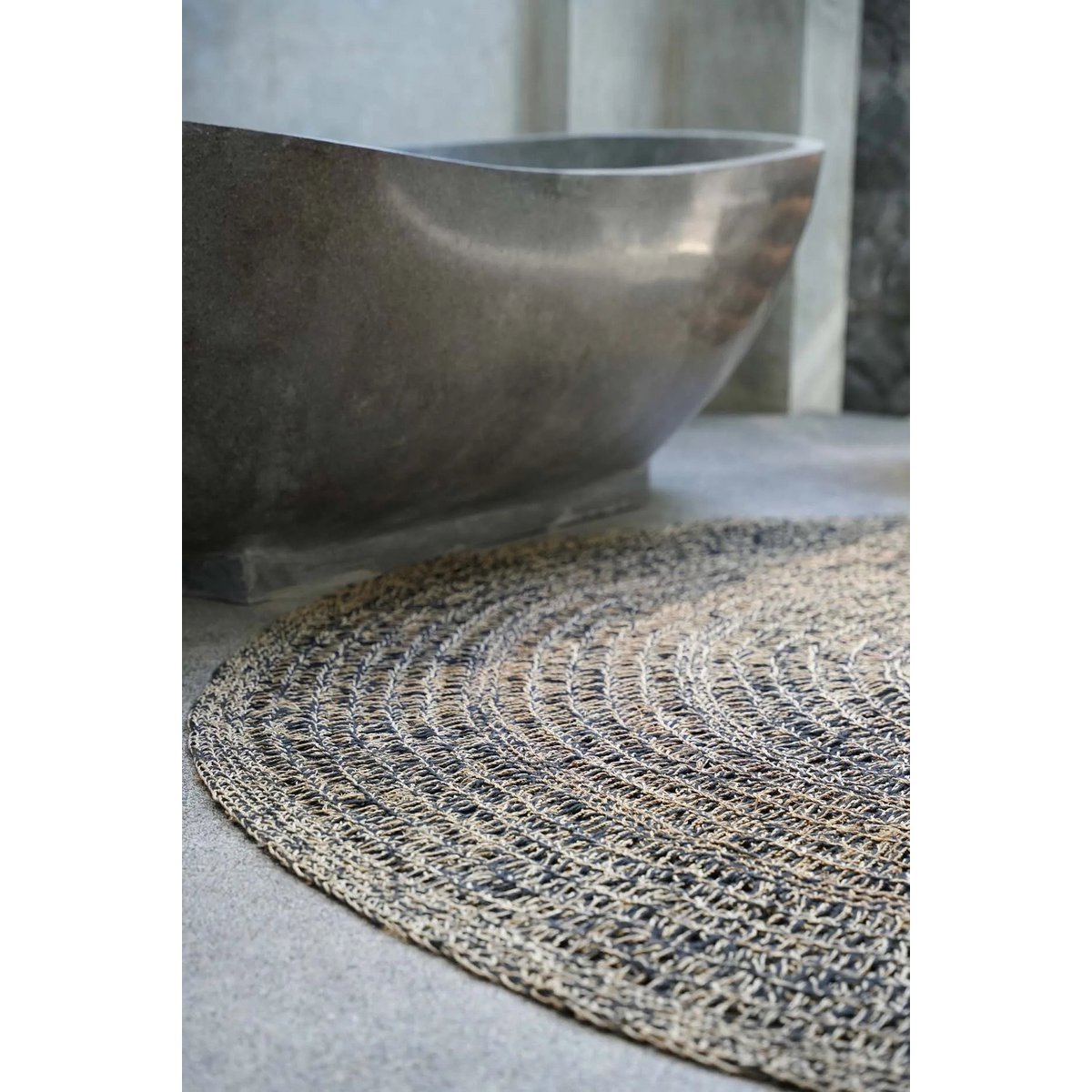Ronde tapijt Zeegras naturel zwart - 100 cm