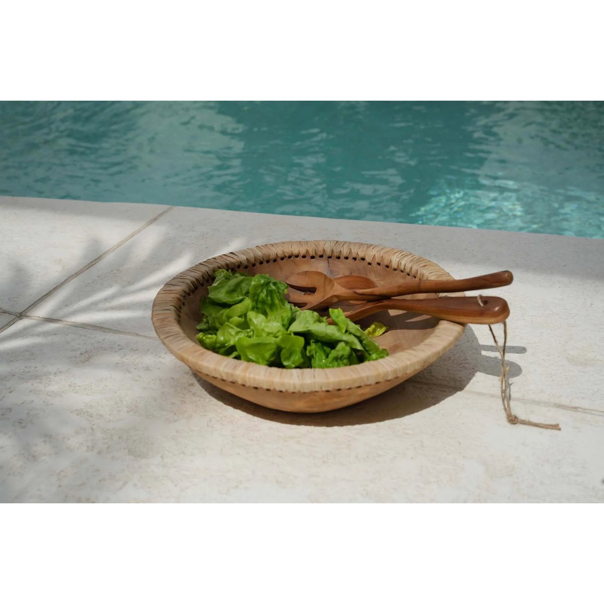 Teakhouten saladevork Gedraaide naturel