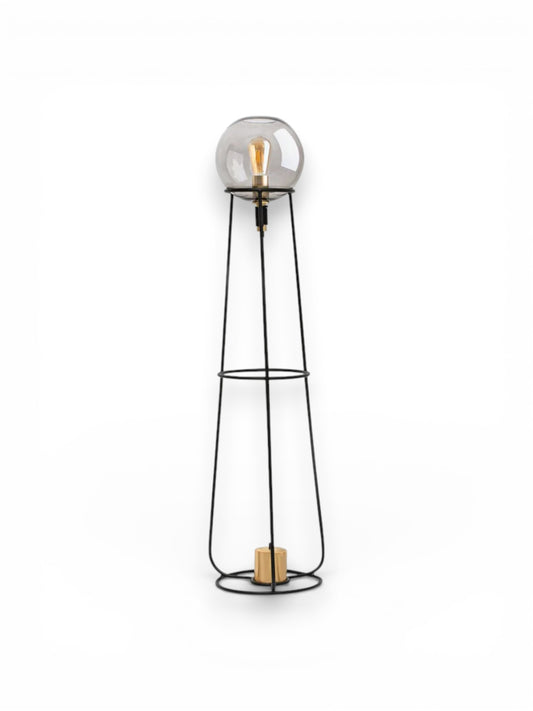 Stapellamp "stelo", moderne vloerlamp gemaakt van zwart metaal en rookglas, E27 - aansluiting, 128,5 cm hoog, voor eetkamer, woonkamer, gang of kantoor, - OutHome