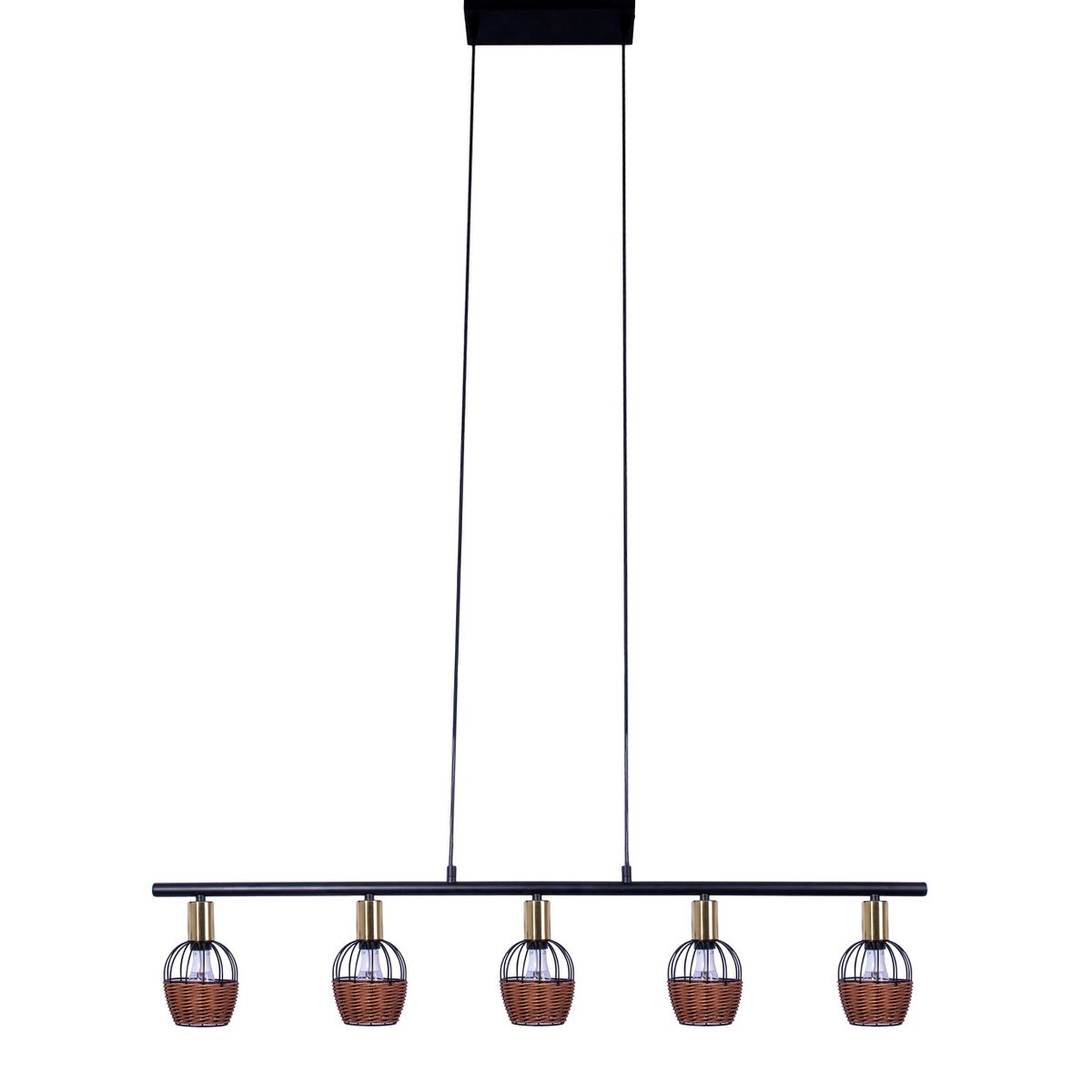 Hanglamp Corbis 5-Lichts Zwart/Rotan - 100 cm (E14)