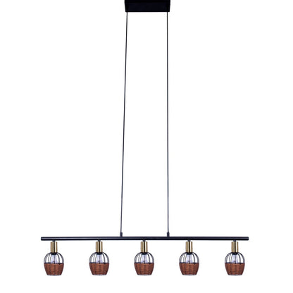 Hanglamp Corbis 5-Lichts Zwart/Rotan - 100 cm (E14)