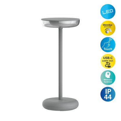 Snoerloze Tafellamp Pasi Grijs Touch - 26 cm (Dimbaar)