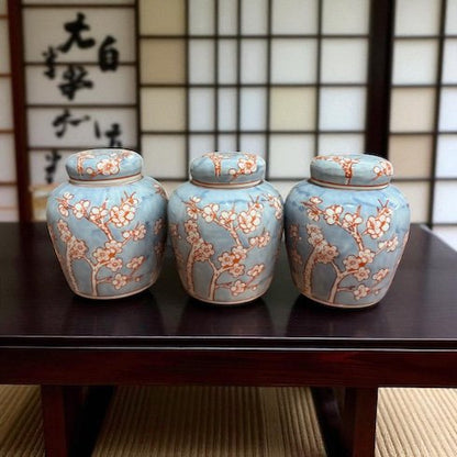Porseleinen pot Handbeschilderd blauw/roze