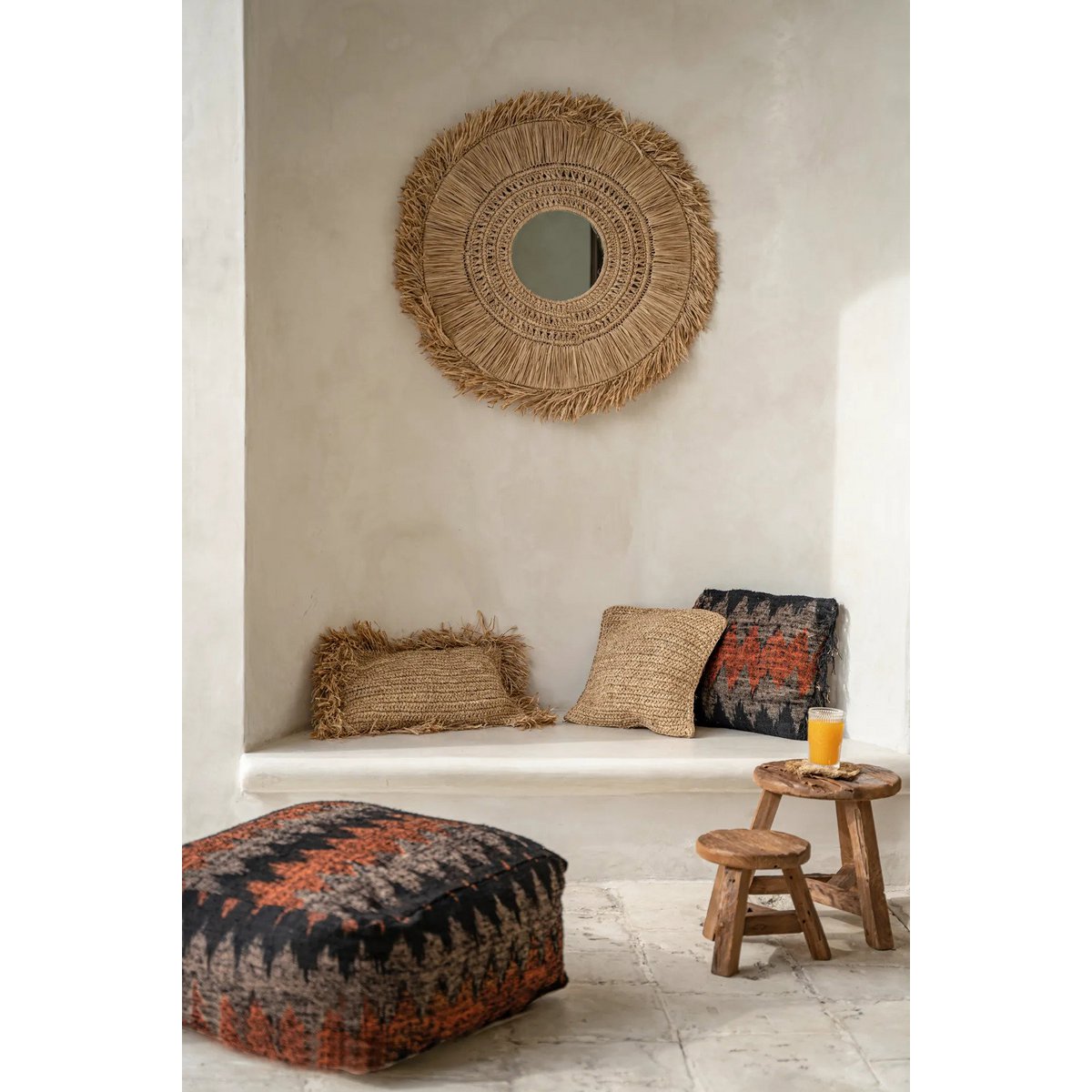 Raffia kussenhoes Flores naturel - 40 cm