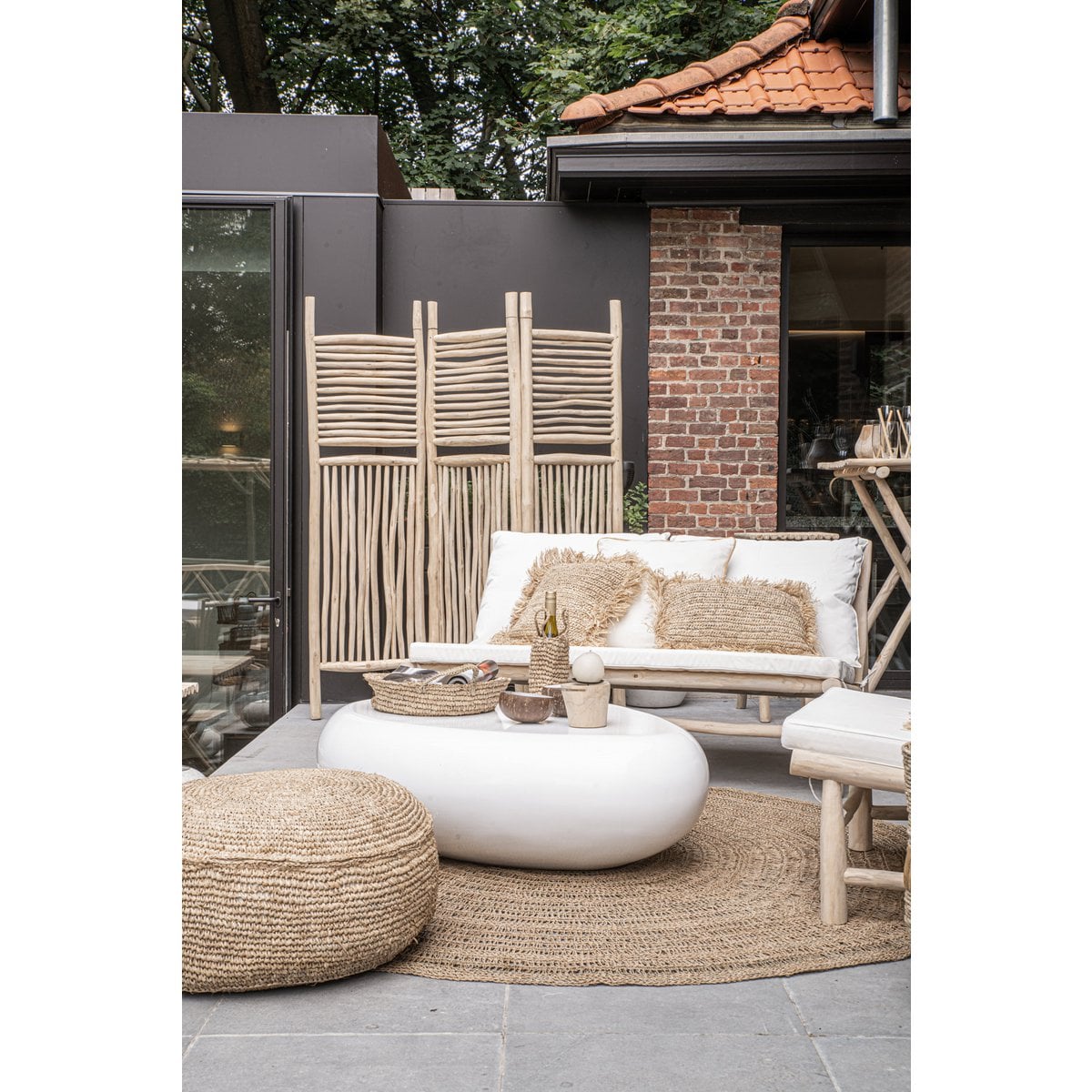Raffia poef Flores natuurlijk