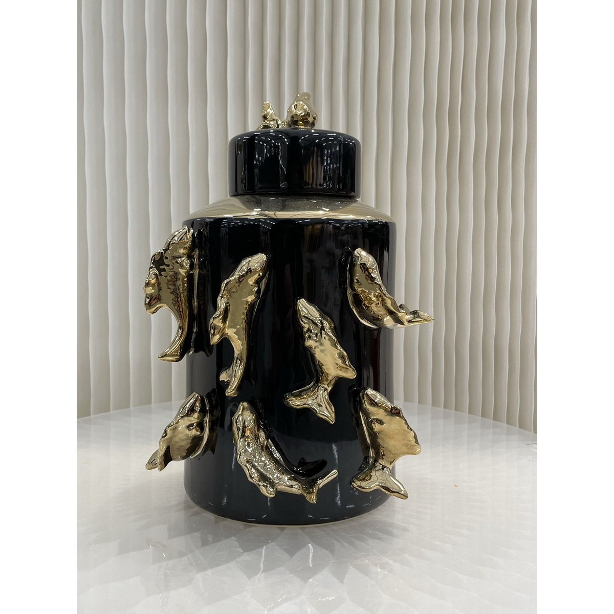 Keramische voorraadpot V-CF8134-11 zwart/goud - 30 cm