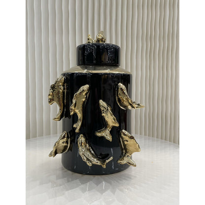 Keramische voorraadpot V-CF8134-11 zwart/goud - 30 cm