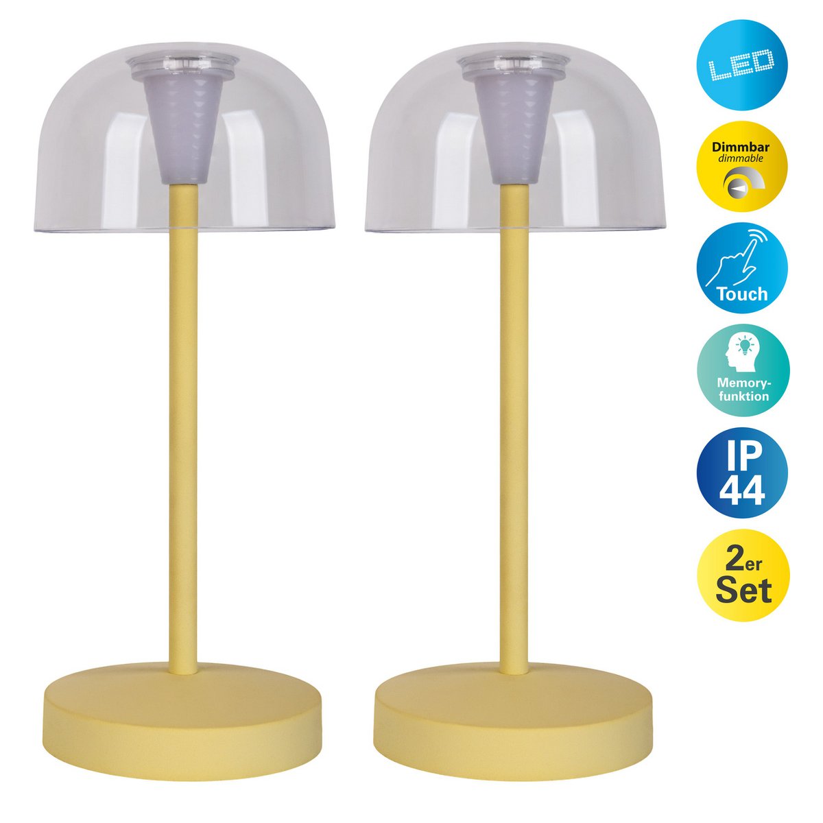 LED Acculamp Gomba Geel (Set van 2) - 18,5 cm