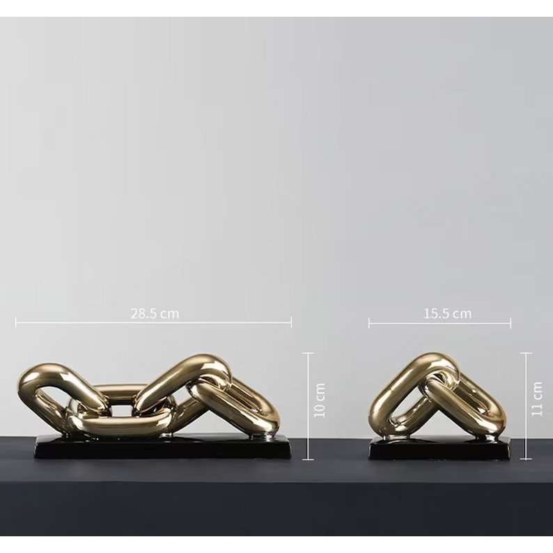 Keramiek sculptuur Art 4 schakel goud/zwart