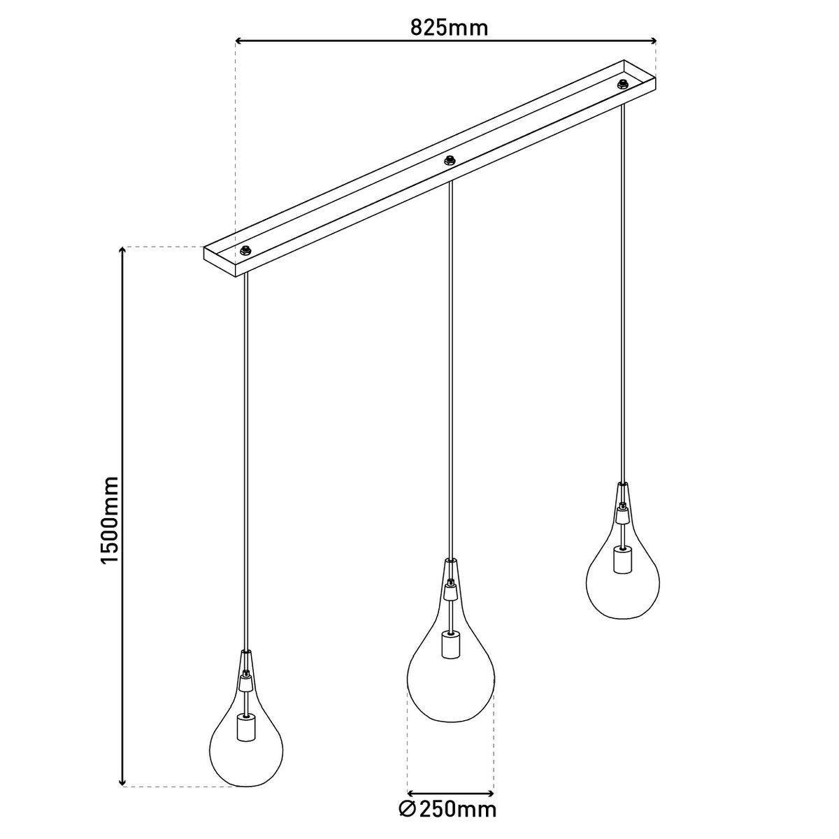 3 - be hanglamp "Gota", retro klassieke hanglamp gemaakt van zwart rookglas met E27 - frames, 88 cm lang, 150 hoog, ideaal voor eetkamer, woonkamer en keuken. - OutHome