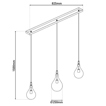 3 - be hanglamp "Gota", retro klassieke hanglamp gemaakt van zwart rookglas met E27 - frames, 88 cm lang, 150 hoog, ideaal voor eetkamer, woonkamer en keuken. - OutHome