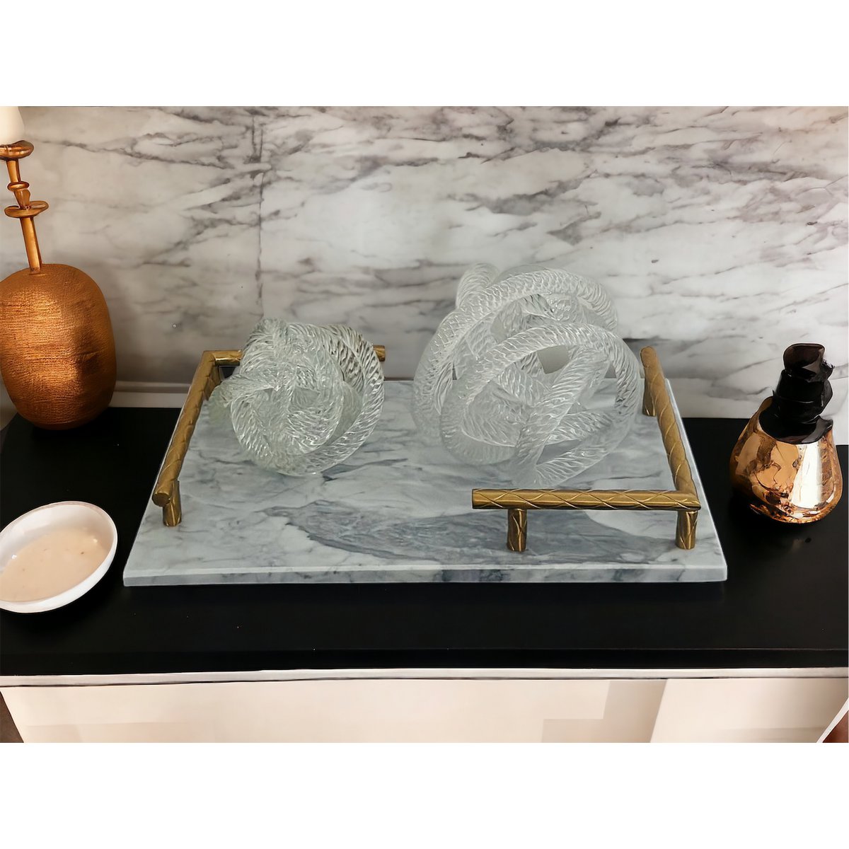 Geknoopte glazen sculptuur M transparant - 15 cm