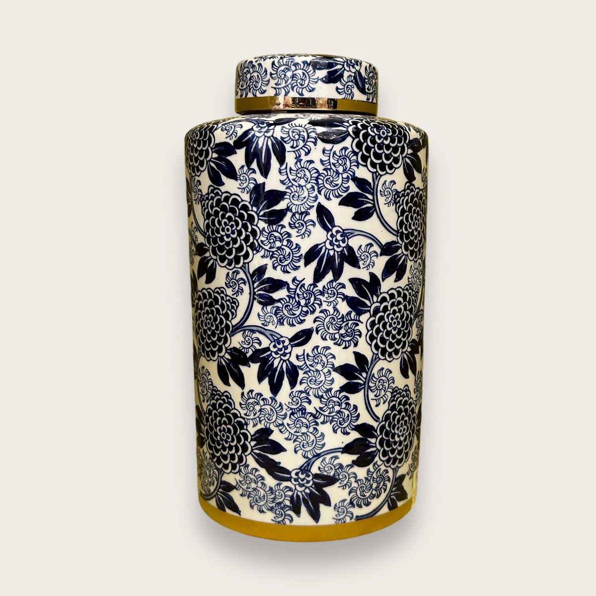 Porseleinen bloemenvaas Aline ginger jar blauw-wit
