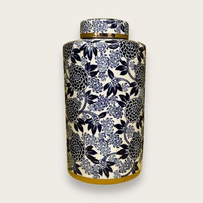 Porseleinen bloemenvaas Aline ginger jar blauw-wit