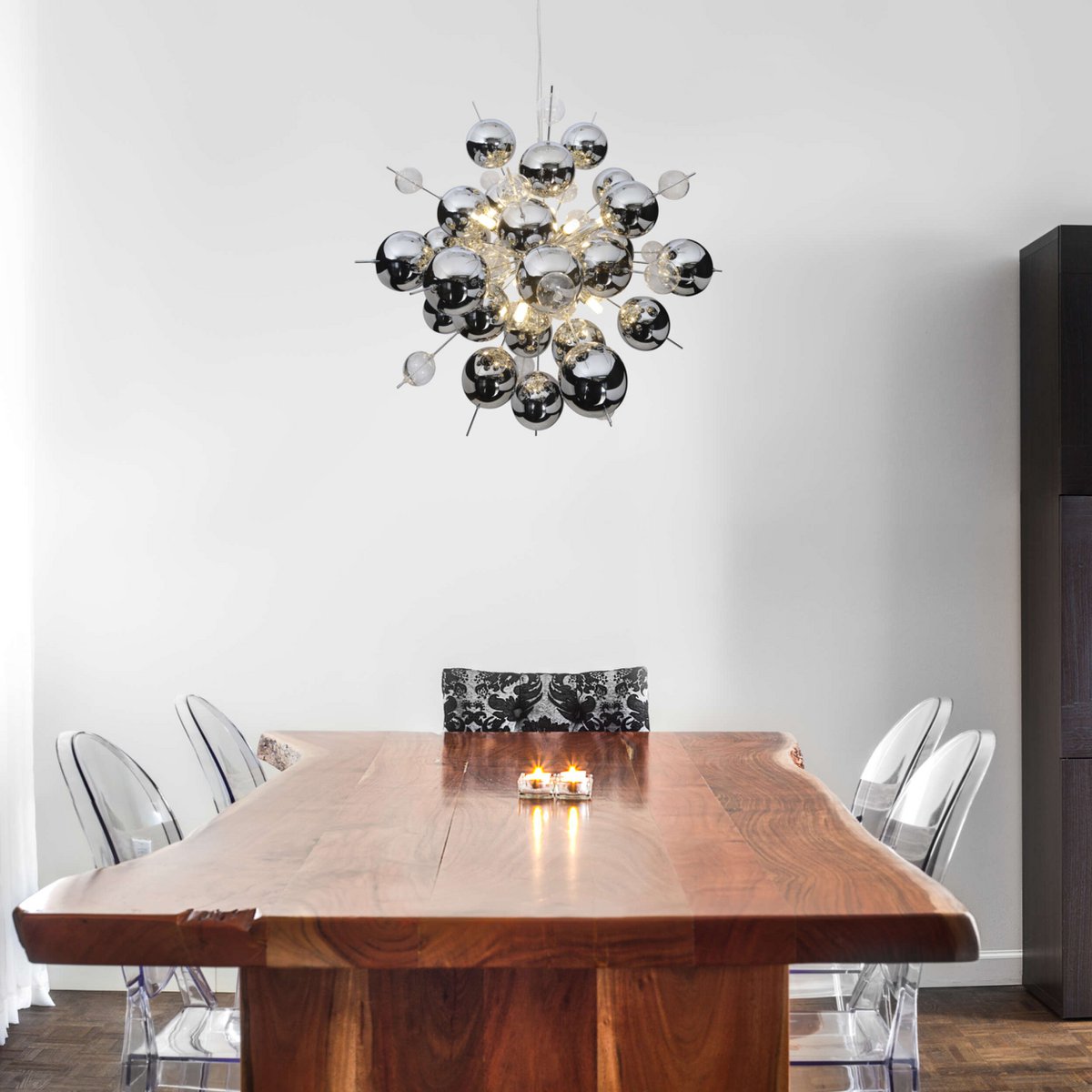 Hanger lamp "explosie" chroom gemaakt van metaal en glas, G9 - versies, hangende lamp voor eetkamer, woonkamer, gang of kantoor, Øca. 65 cm - OutHome