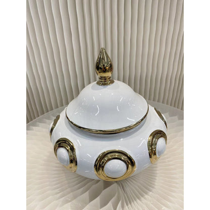 Porseleinen gemberpot Gouden cirkel wit/goud
