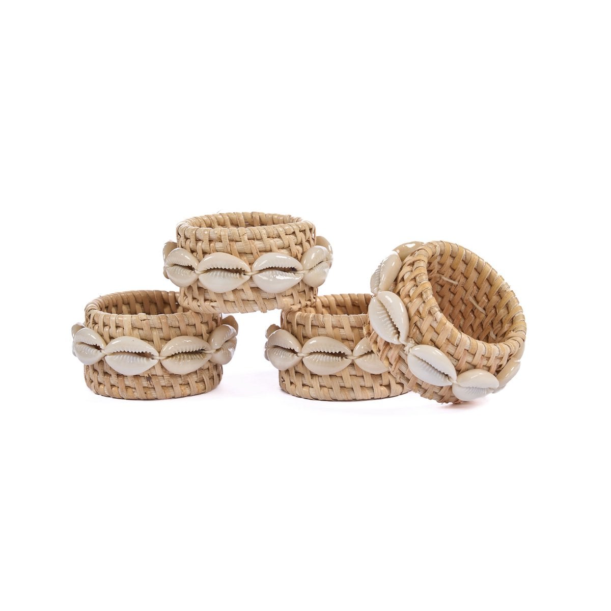 Rotan servetring Schelp natuurlijk wit (Set van 4)