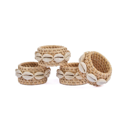 Rotan servetring Schelp natuurlijk wit (Set van 4)