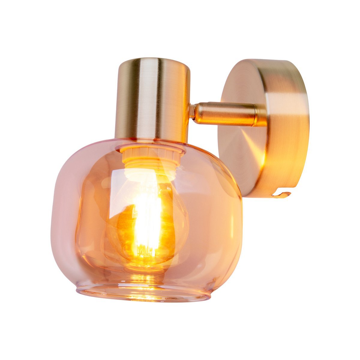 Glazen wandvlek "Libby", klassieke wandlamp gemaakt van messing gekleurd metaal en getinte glas in barnsteen, met E14 - aansluiting, voor eetkamer, woonkamer, gang of kantoor, 16 cm - OutHome