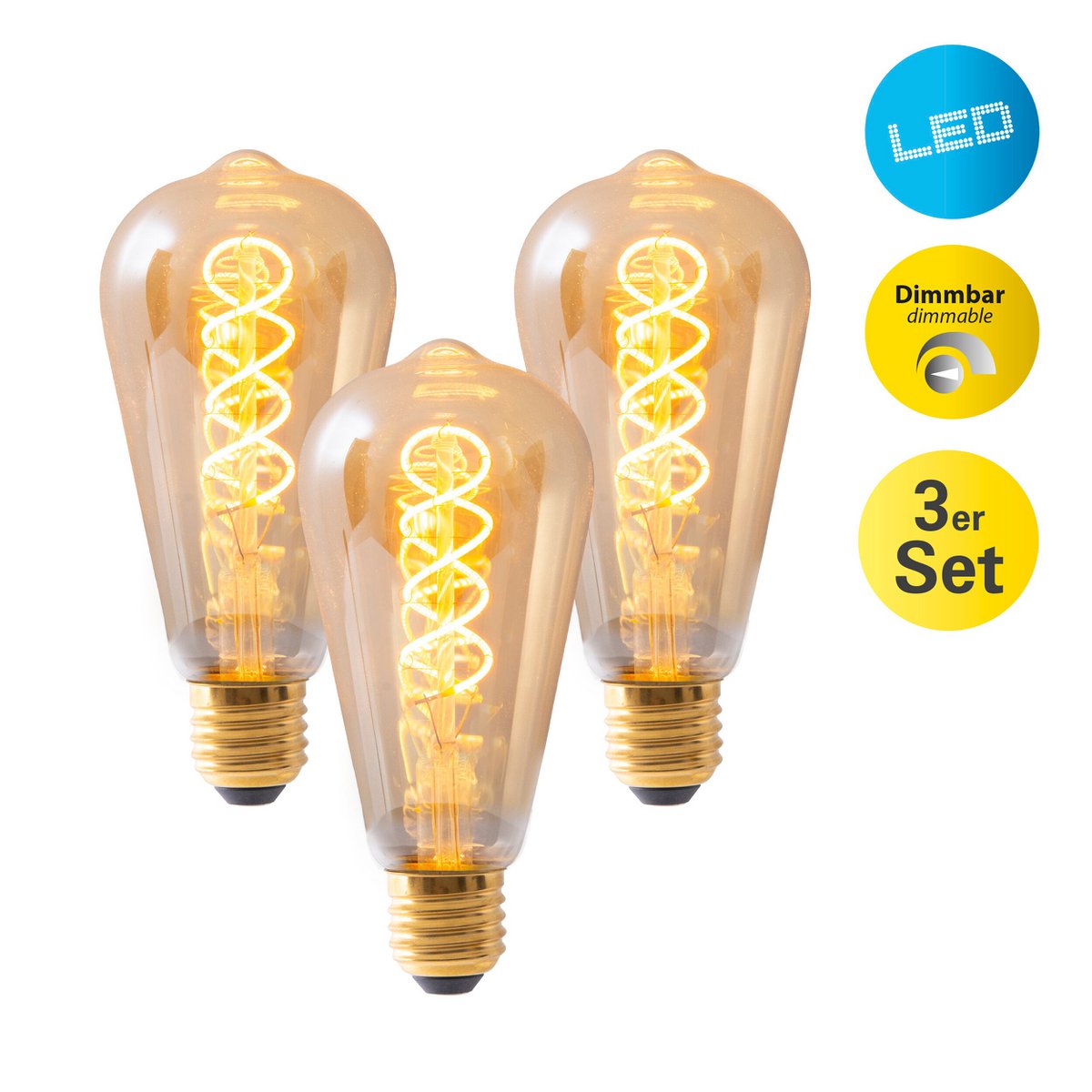 LED-lampenset Dilly (3-delig) - E27, 4W, Amberglas (Ø 6,4 cm)