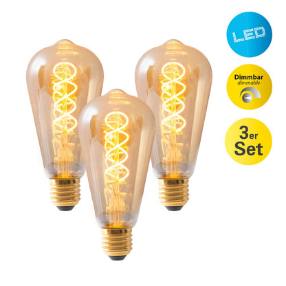 LED-lampenset Dilly (3-delig) - E27, 4W, Amberglas (Ø 6,4 cm)