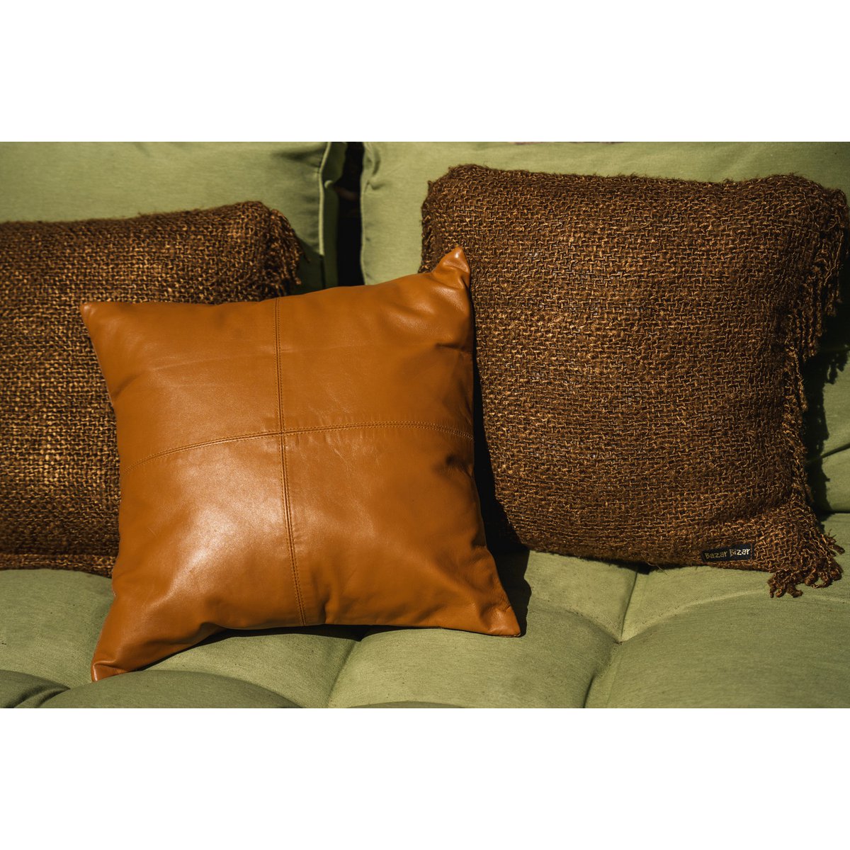 Leren kussenhoes Vierpaneel camel - 40x40 cm