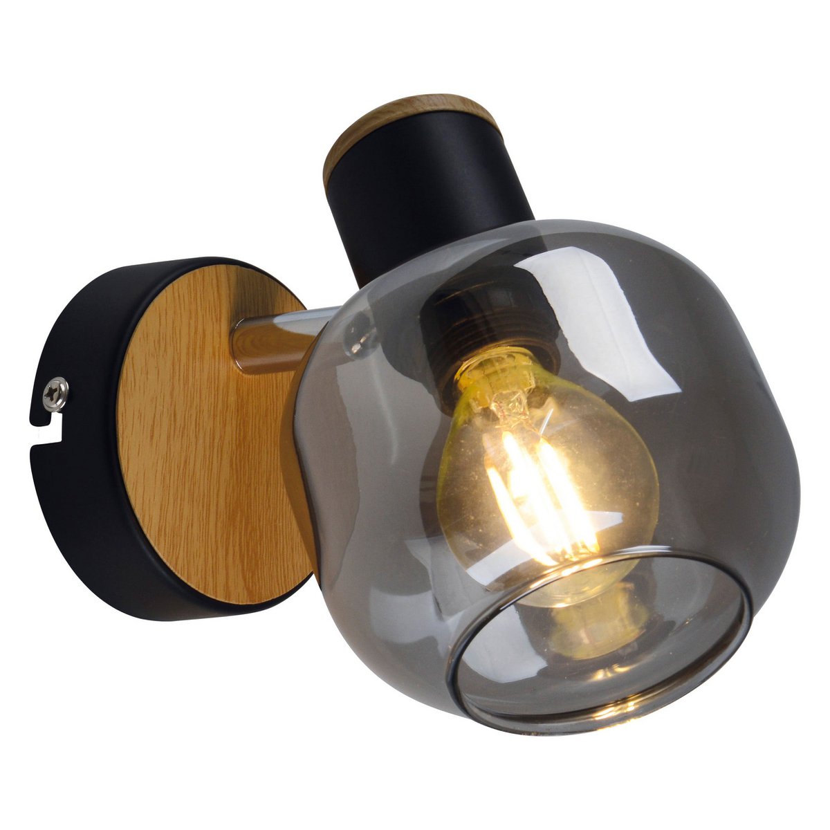 Glazen wandvlek "fumoso", wandlamp gemaakt van zwart en rookglas in zwart en de natuur, met E14 - aansluiting, voor eetkamer, woonkamer, gang of kantoor, lamp voor woonkamer, eetkamer, gang of gang 16 x 14 cm - OutHome