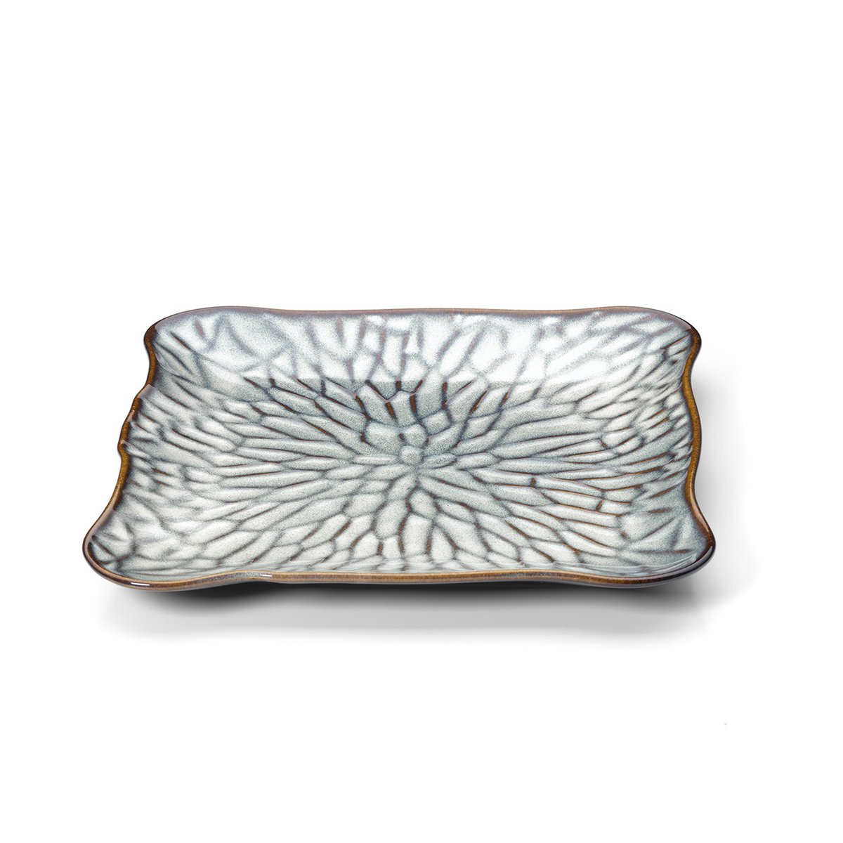 Porseleinen bord Lotus ice square grijs bruin