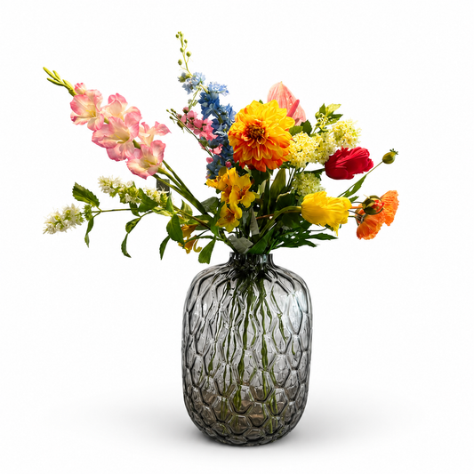 Zijden bloemen boeket met vaas multicolor