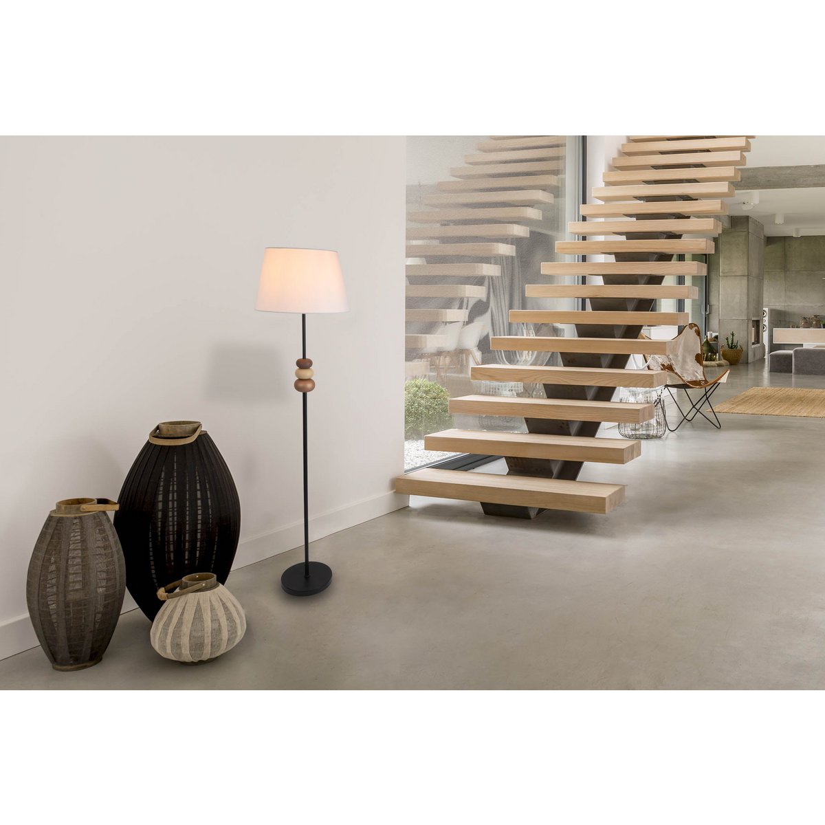 Vloerlamp Elina Zwart/Bruin/Wit - 155 cm (E27)