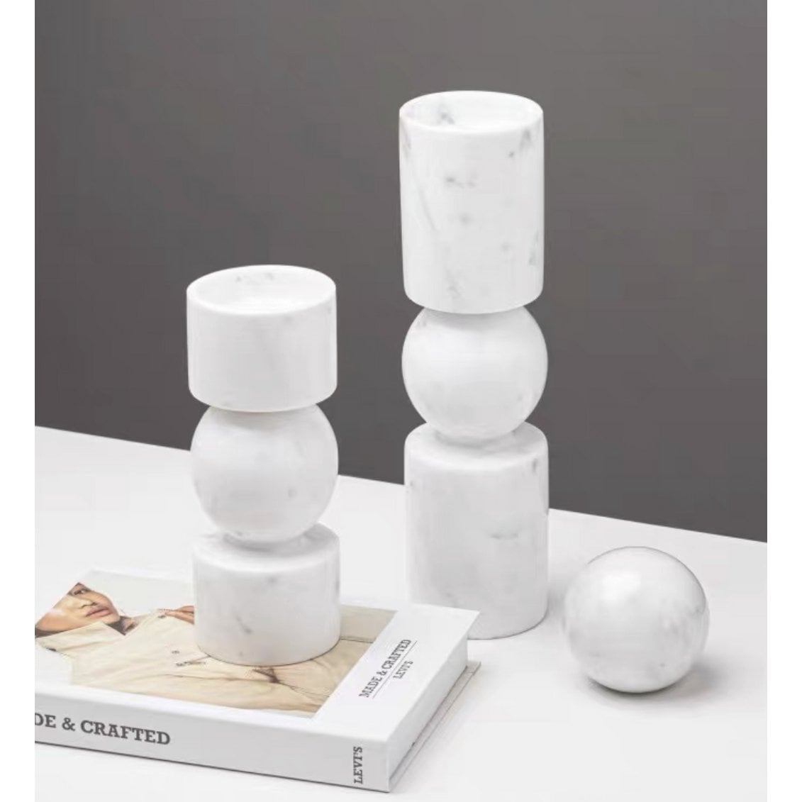 Marmeren kandelaar Marble wit - 19,5 cm