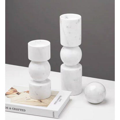Marmeren kandelaar Marble wit - 19,5 cm